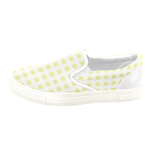 Pale Yellow Gingham Women's Unusual Slip-on Canvas Shoes (Model 019)