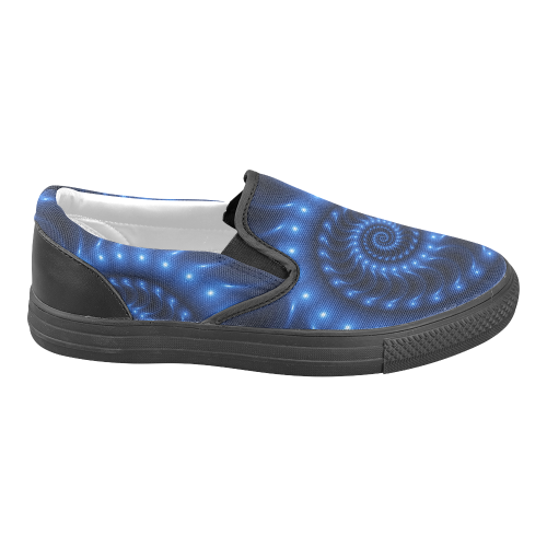 Digital Art Glossy Blue Spiral Fractal Men's Unusual Slip-on Canvas Shoes (Model 019)