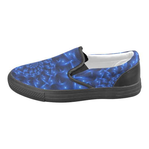 Digital Art Glossy Blue Spiral Fractal Men's Slip-on Canvas Shoes (Model 019)