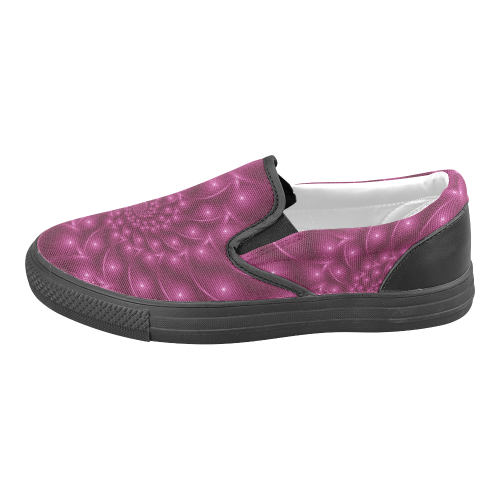 Digital Art Glossy Berry Pink Spiral Fractal Women's Unusual Slip-on Canvas Shoes (Model 019)