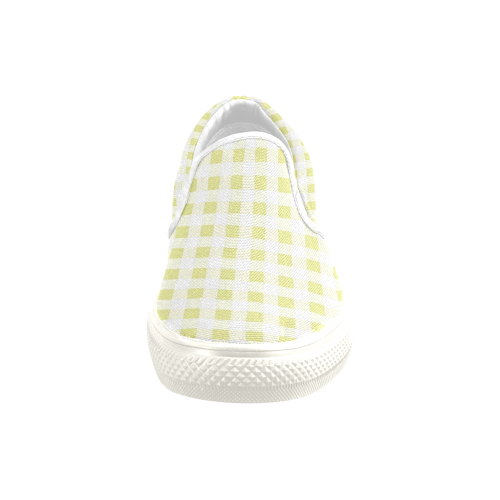 Pale Yellow Gingham Women's Unusual Slip-on Canvas Shoes (Model 019)