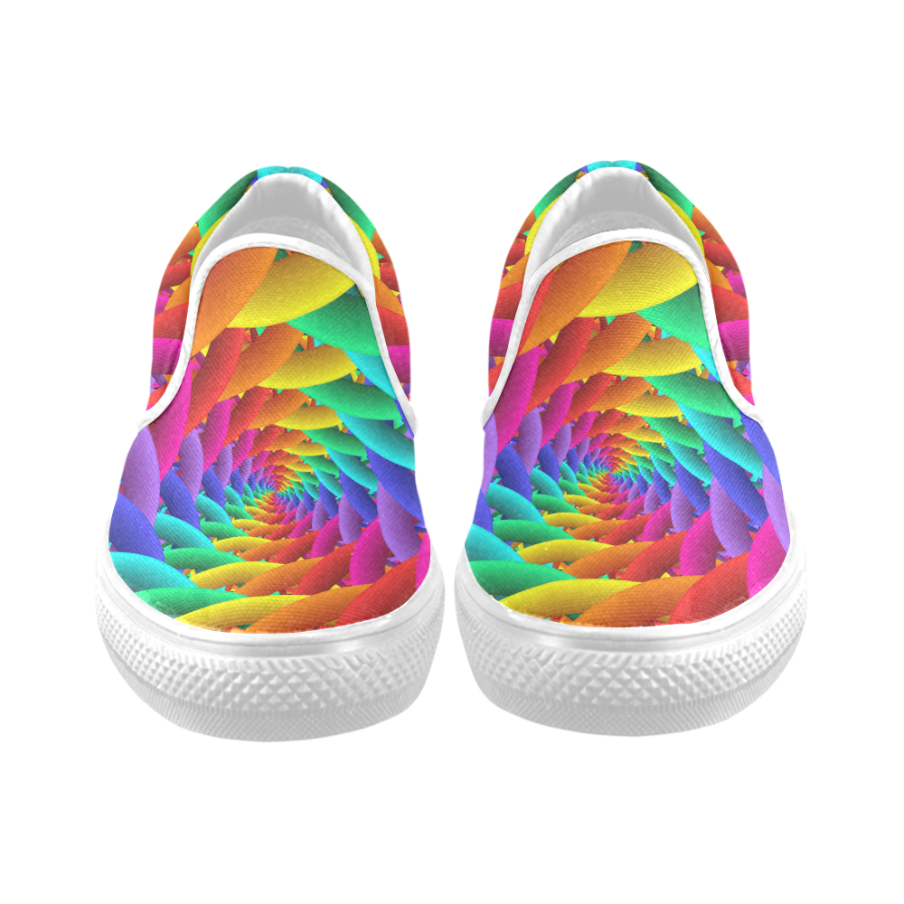 Psychedelic Rainbow Spiral Men's Unusual Slip-on Canvas Shoes (Model 019)