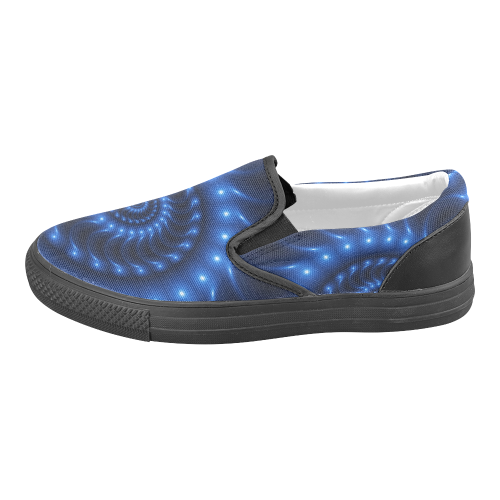 Digital Art Glossy Blue Spiral Fractal Women's Unusual Slip-on Canvas Shoes (Model 019)