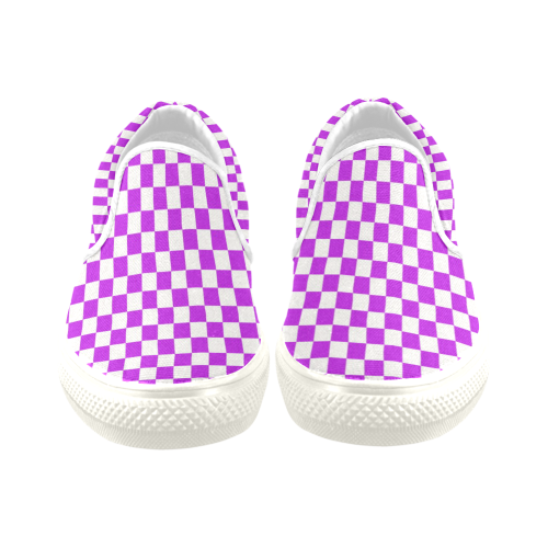 Bright Purple Gingham Women's Unusual Slip-on Canvas Shoes (Model 019)