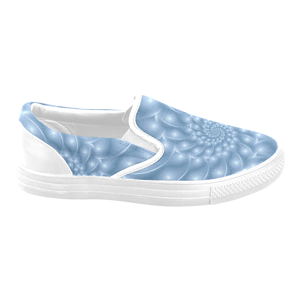 Digital Art Glossy Light Blue Spiral Fractal Women's Unusual Slip-on Canvas Shoes (Model 019)