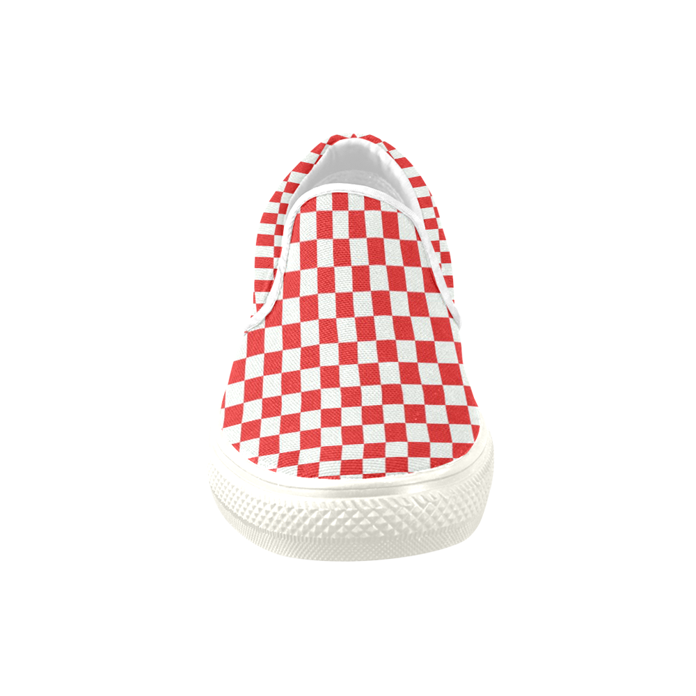 Bright Red Gingham Women's Unusual Slip-on Canvas Shoes (Model 019)