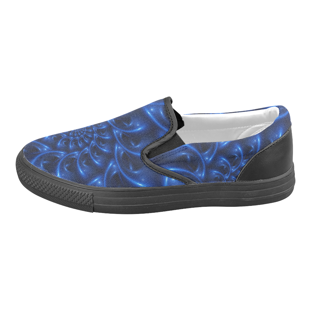 Digital Art Glossy Blue Spiral Fractal Men's Unusual Slip-on Canvas Shoes (Model 019)