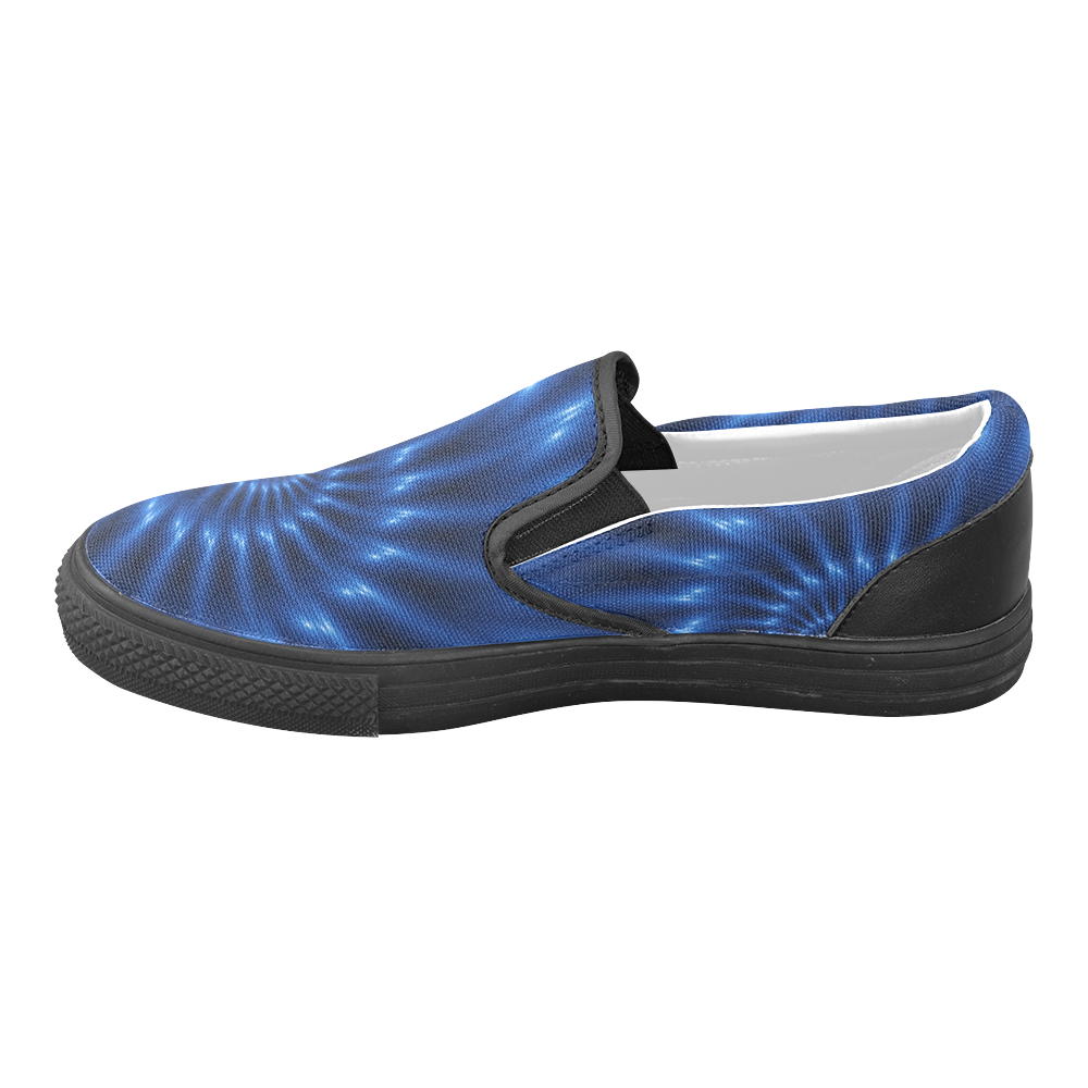 Digital Art Glossy Blue Spiral Fractal Women's Unusual Slip-on Canvas Shoes (Model 019)