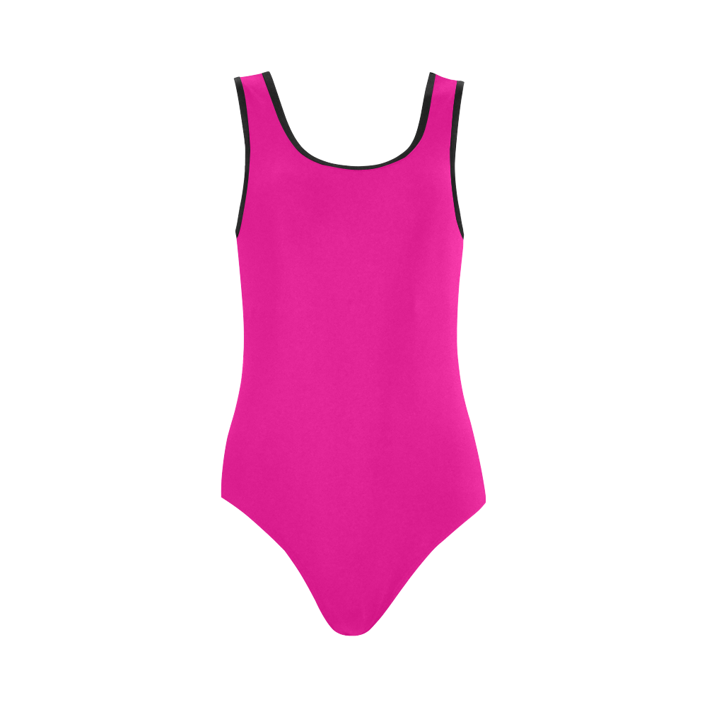 pionk and black Vest One Piece Swimsuit (Model S04)