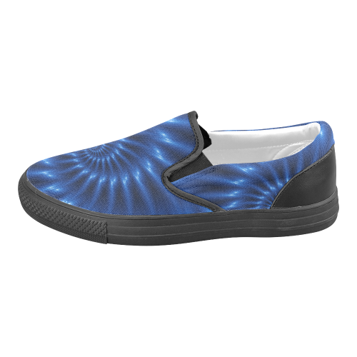 Digital Art Glossy Blue Spiral Fractal Women's Unusual Slip-on Canvas Shoes (Model 019)