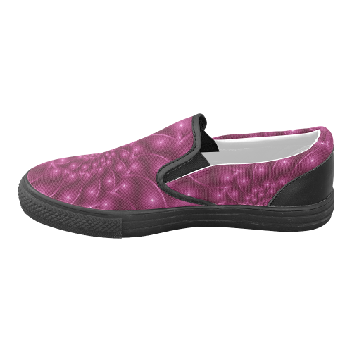 Digital Art Glossy Berry Pink Spiral Fractal Women's Unusual Slip-on Canvas Shoes (Model 019)