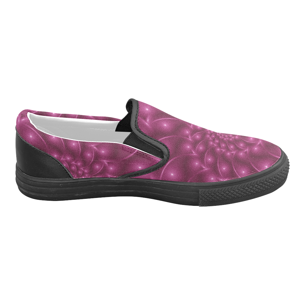 Digital Art Glossy Berry Pink Spiral Fractal Women's Unusual Slip-on Canvas Shoes (Model 019)