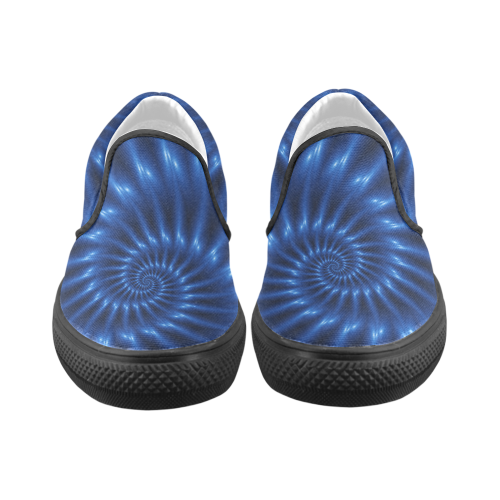 Digital Art Glossy Blue Spiral Fractal Women's Unusual Slip-on Canvas Shoes (Model 019)