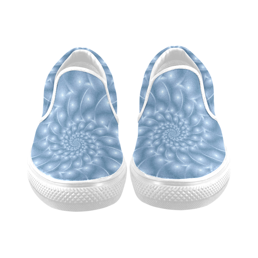 Digital Art Glossy Light Blue Spiral Fractal Women's Unusual Slip-on Canvas Shoes (Model 019)