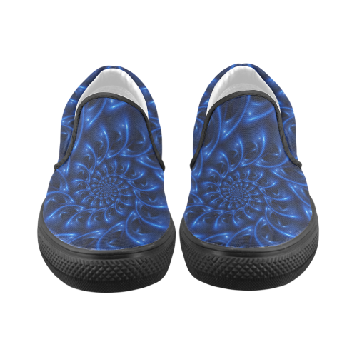 Digital Art Glossy Blue Spiral Fractal Men's Unusual Slip-on Canvas Shoes (Model 019)