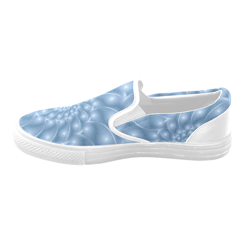 Digital Art Glossy Light Blue Spiral Fractal Women's Unusual Slip-on Canvas Shoes (Model 019)