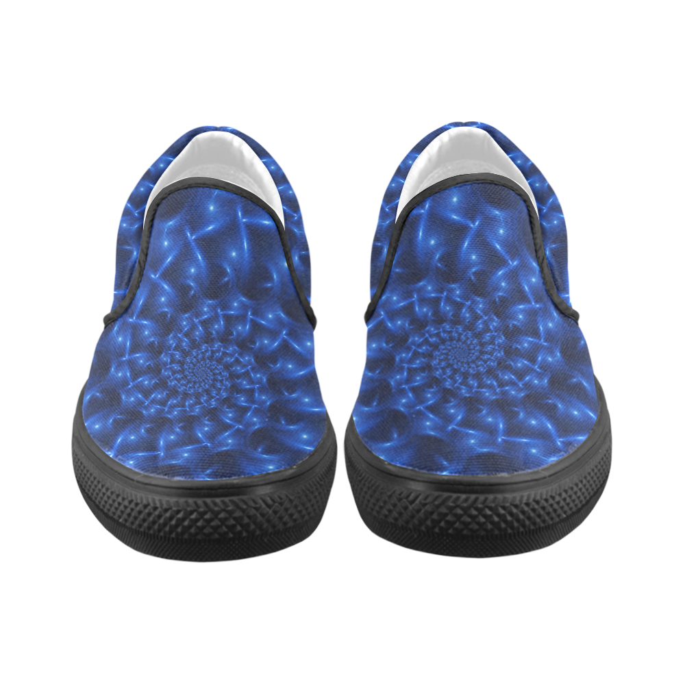 Digital Art Glossy Blue Spiral Fractal Women's Unusual Slip-on Canvas Shoes (Model 019)