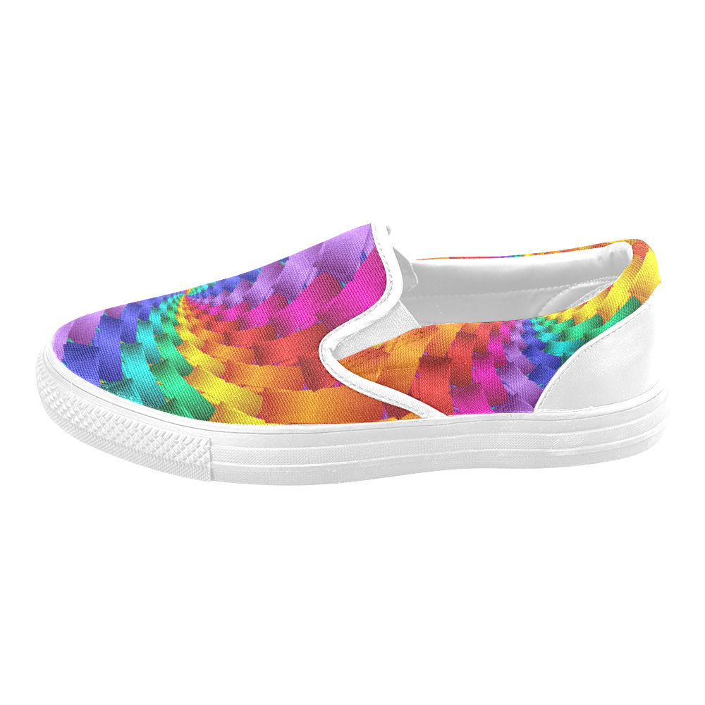 Psychedelic Rainbow Spiral Men's Unusual Slip-on Canvas Shoes (Model 019)