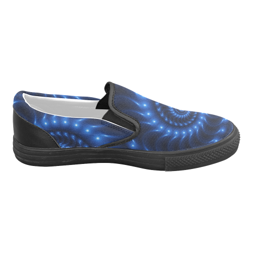 Digital Art Glossy Blue Spiral Fractal Women's Unusual Slip-on Canvas Shoes (Model 019)