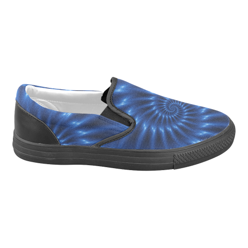 Digital Art Glossy Blue Spiral Fractal Men's Unusual Slip-on Canvas Shoes (Model 019)