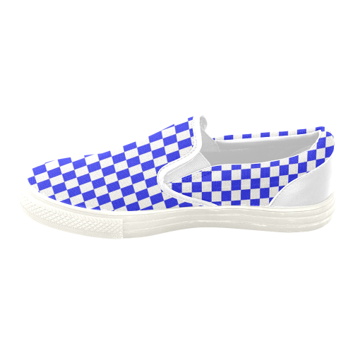 Bright Blue Gingham Women's Unusual Slip-on Canvas Shoes (Model 019)