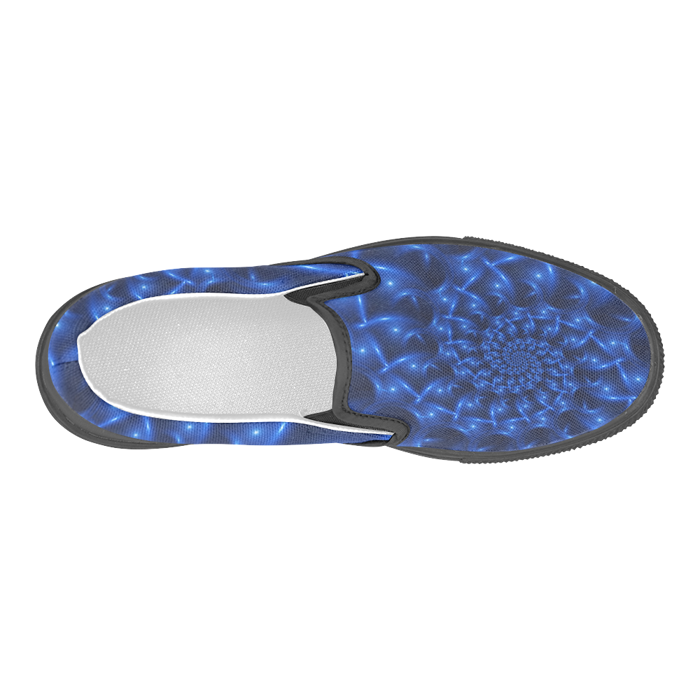 Digital Art Glossy Blue Spiral Fractal Men's Slip-on Canvas Shoes (Model 019)