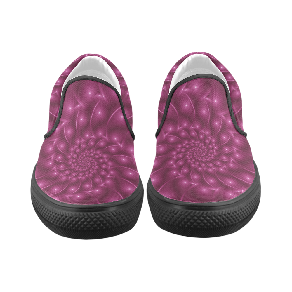 Digital Art Glossy Berry Pink Spiral Fractal Women's Unusual Slip-on Canvas Shoes (Model 019)