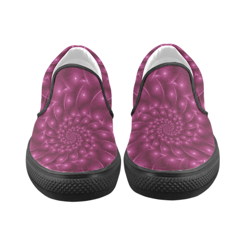 Digital Art Glossy Berry Pink Spiral Fractal Women's Unusual Slip-on Canvas Shoes (Model 019)