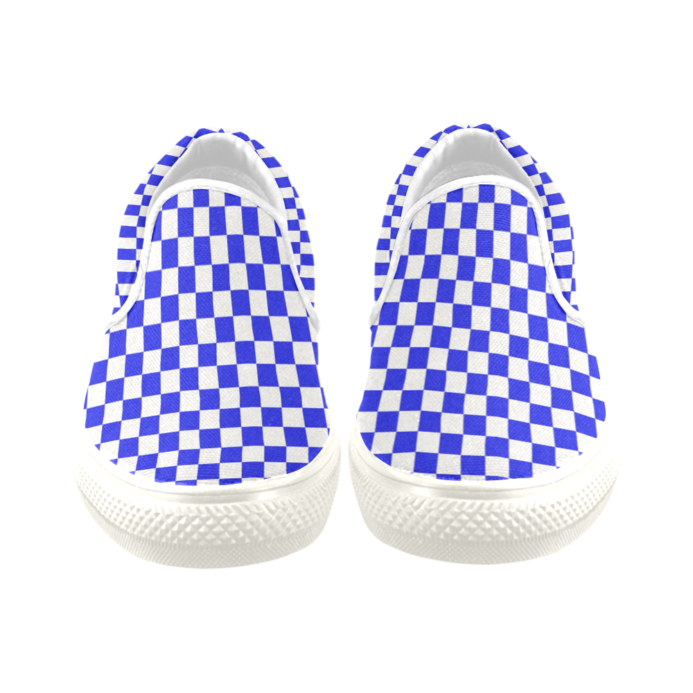 Bright Blue Gingham Women's Unusual Slip-on Canvas Shoes (Model 019)