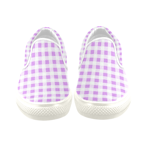 Lavender Gingham Women's Unusual Slip-on Canvas Shoes (Model 019)