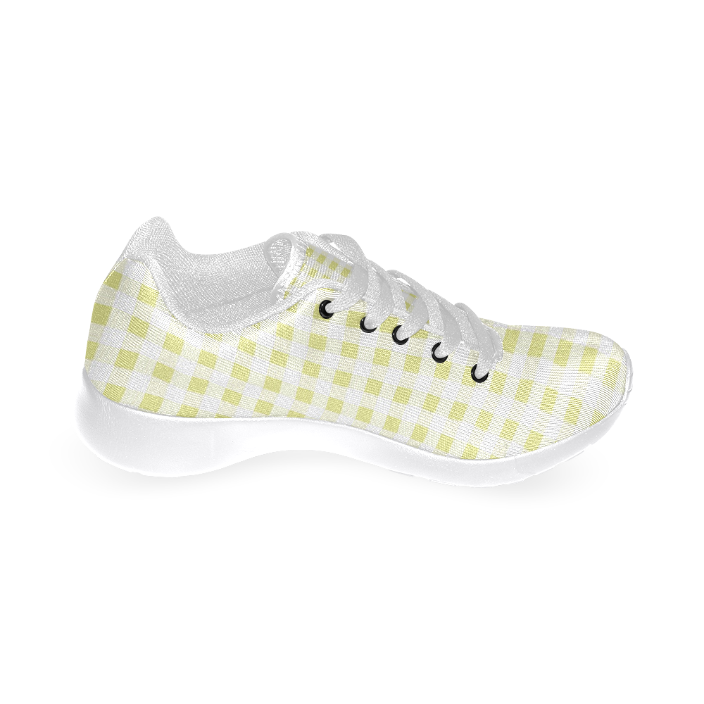 Pale Yellow Gingham Women’s Running Shoes (Model 020)