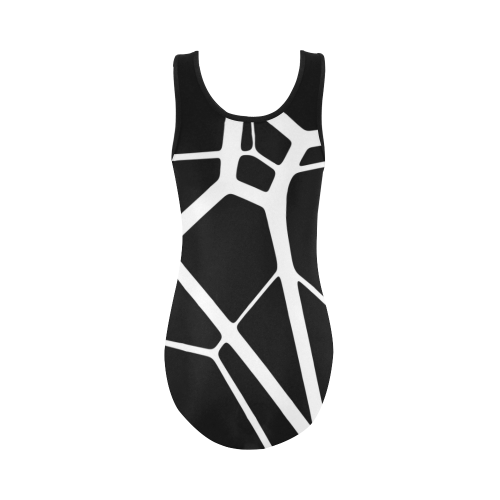 black and white line art 6 Vest One Piece Swimsuit (Model S04)