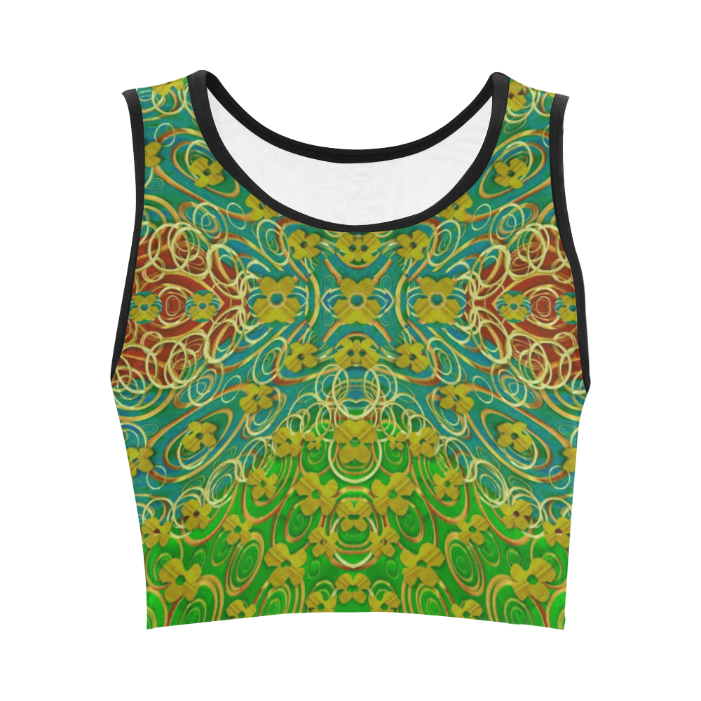 flowers in the calmness and  starry night Women's Crop Top (Model T42)