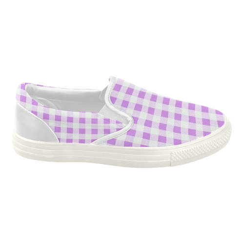 Lavender Gingham Women's Slip-on Canvas Shoes (Model 019)