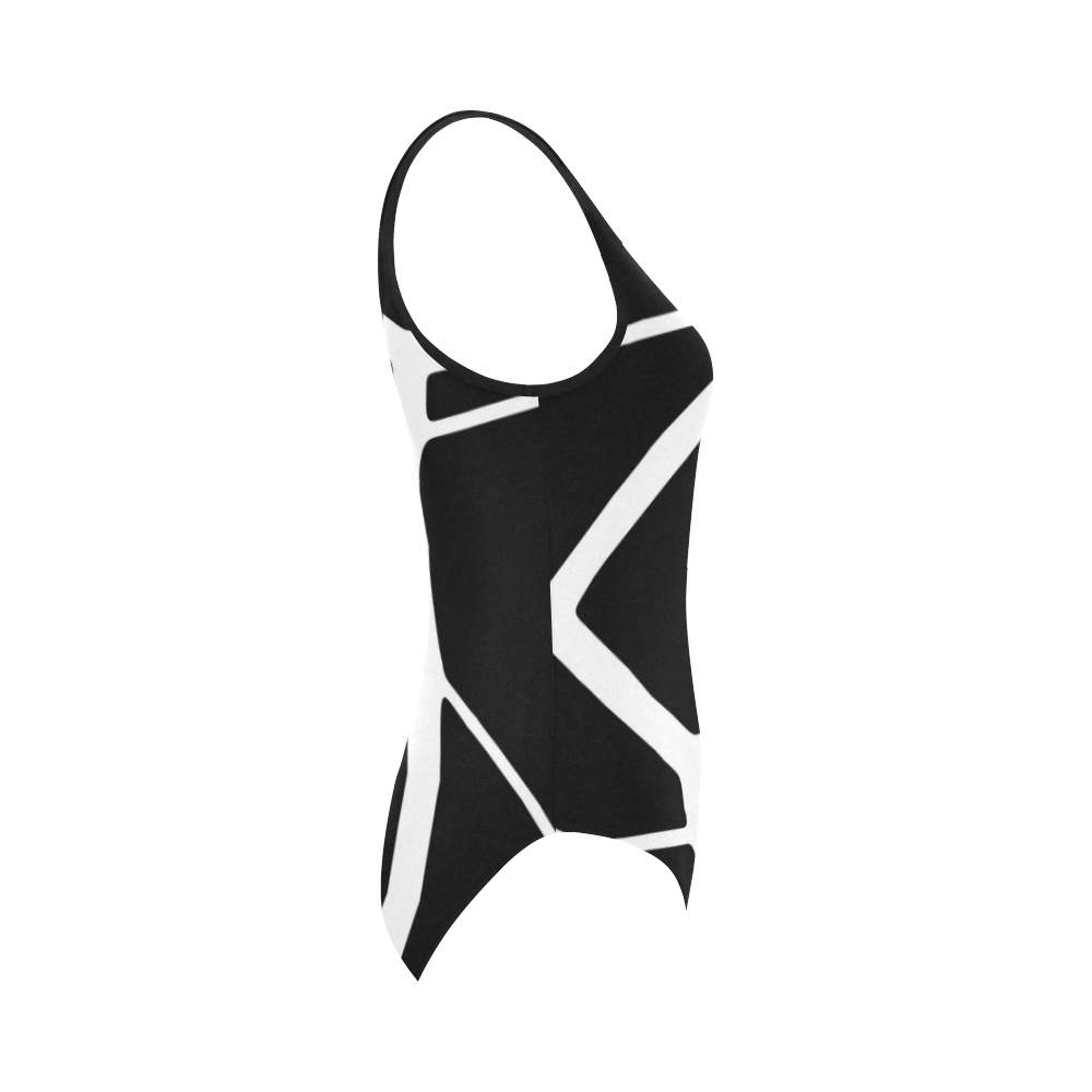 black and white line art 6 Vest One Piece Swimsuit (Model S04)