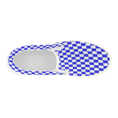 Bright Blue Gingham Women's Slip-on Canvas Shoes (Model 019)