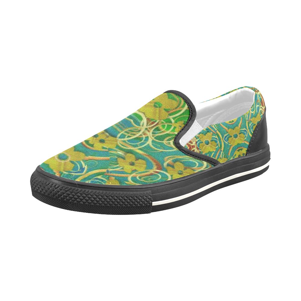 flowers in the calmness and  starry night Men's Slip-on Canvas Shoes (Model 019)