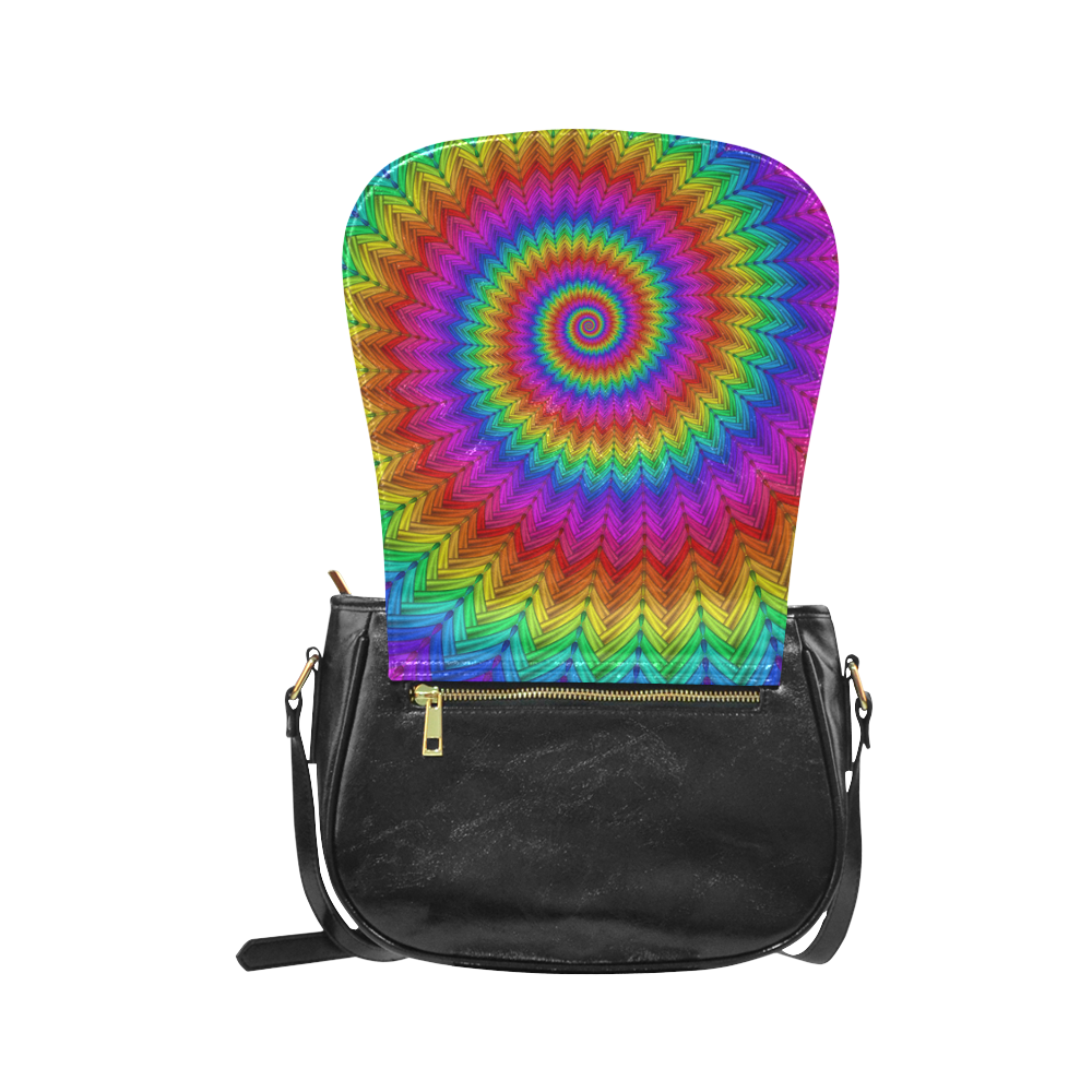 Psychedelic Rainbow Spiral Classic Saddle Bag/Small (Model 1648)