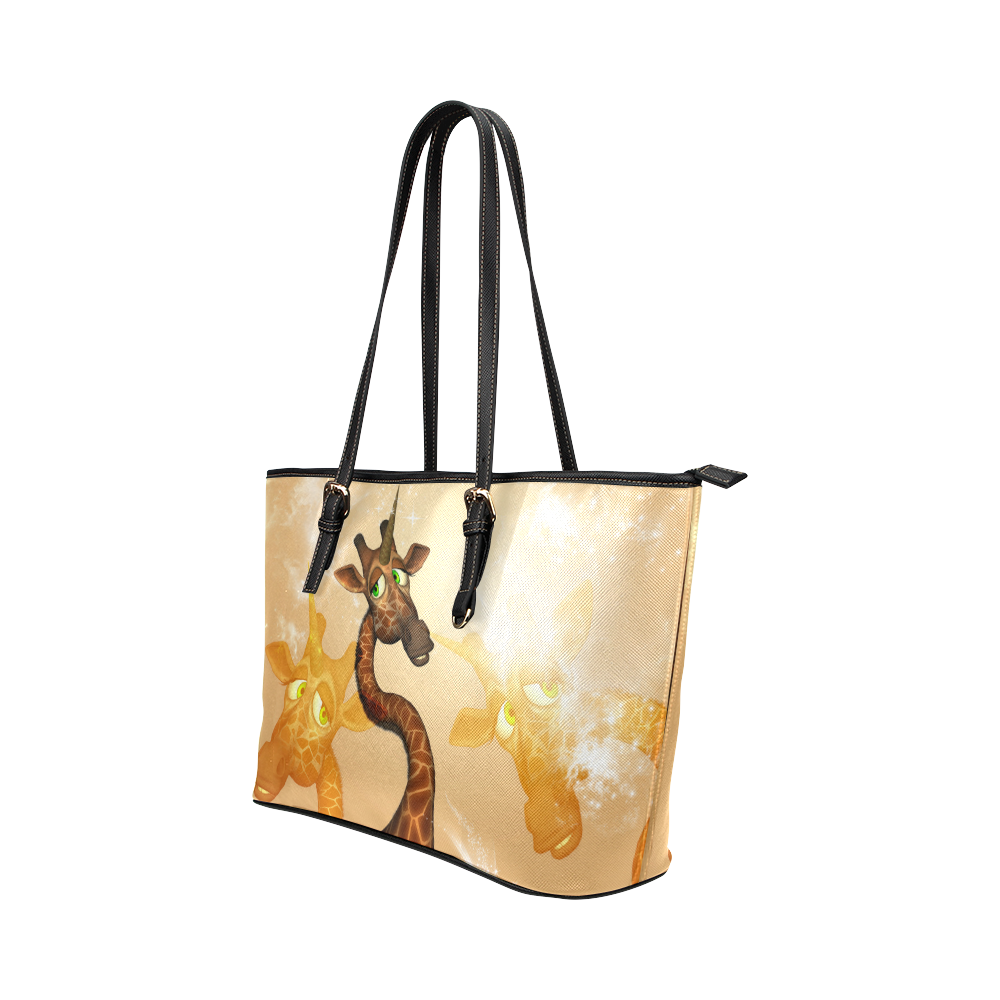 Cute unicorn giraffe Leather Tote Bag/Large (Model 1651)