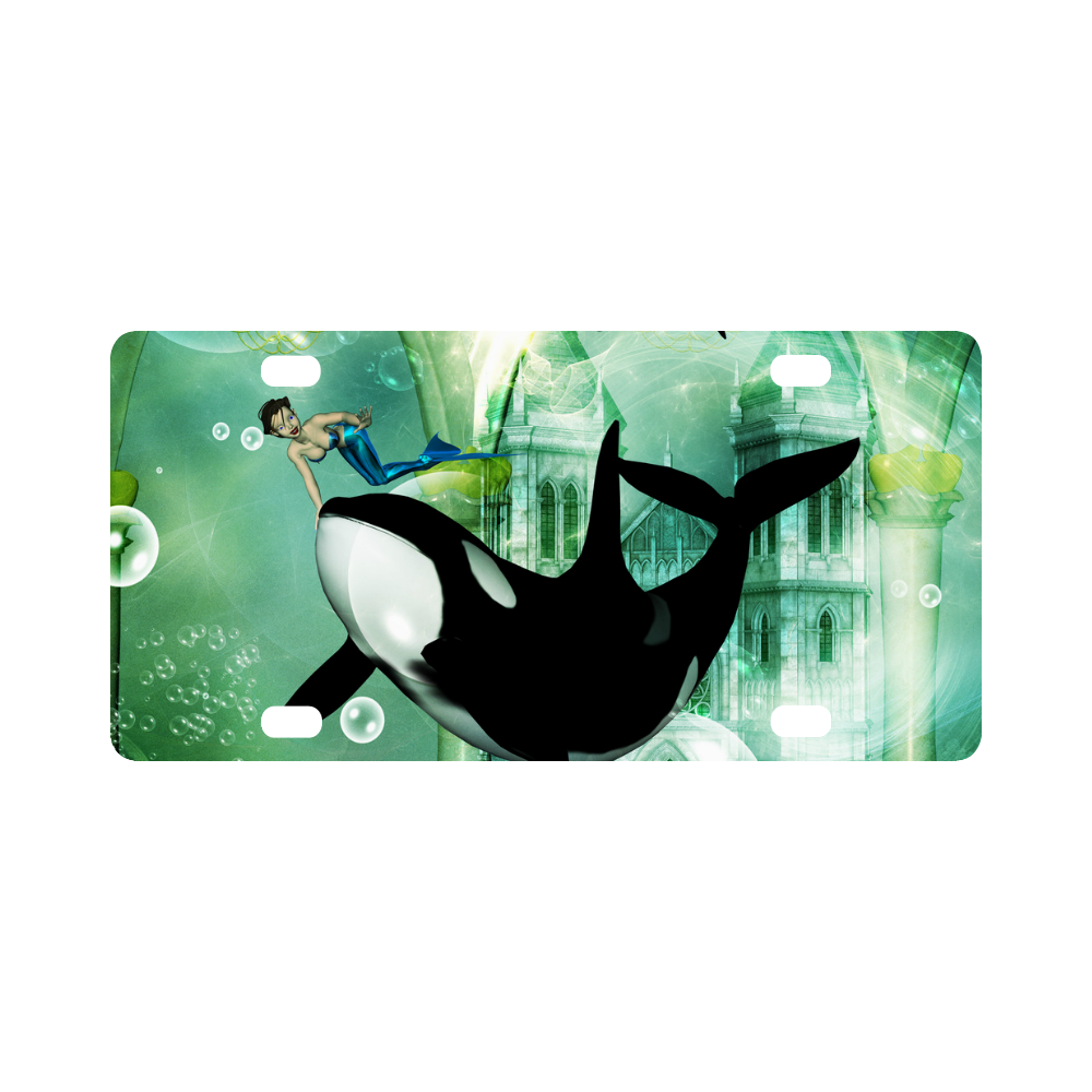 Orca with mermaid Classic License Plate