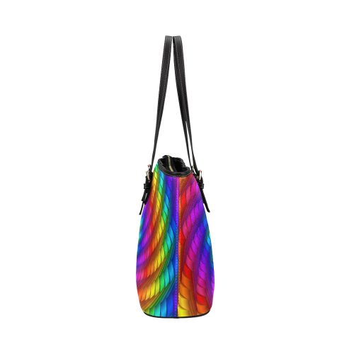 Pyschedelic Rainbow Spiral Leather Tote Bag/Small (Model 1651)