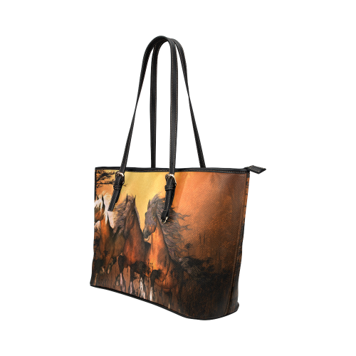 Horses Leather Tote Bag/Large (Model 1651)
