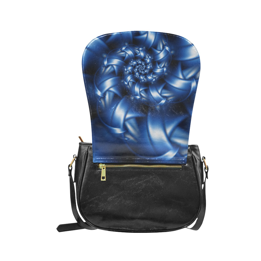 Glossy Blue Spiral Fractal Classic Saddle Bag/Small (Model 1648)