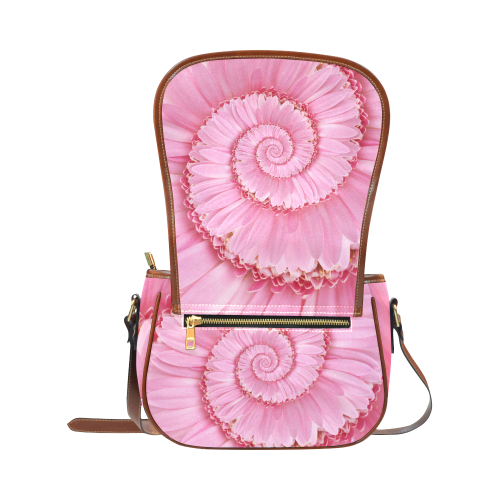 Pink Gerbera Flower Spiral Droste Saddle Bag/Large (Model 1649)