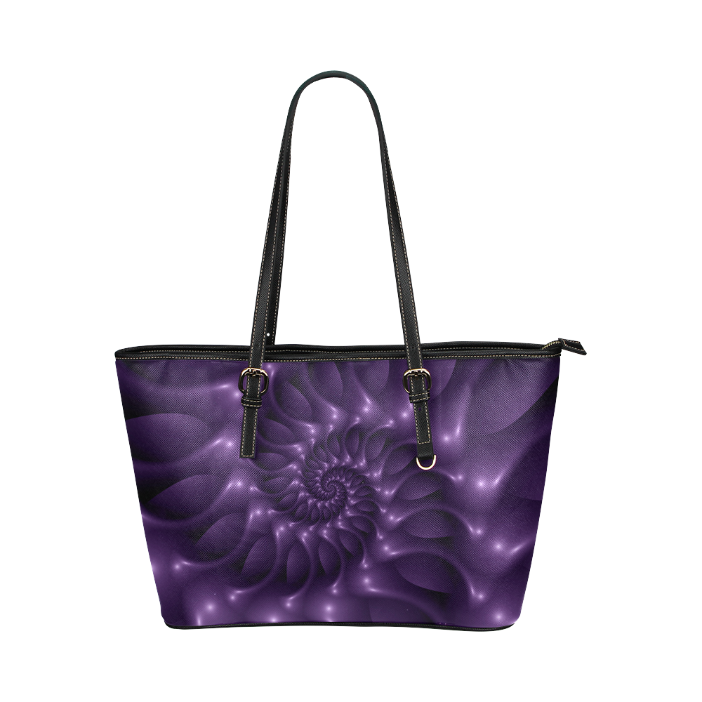 Glossy Purple Spiral Fractal Leather Tote Bag/Large (Model 1651)
