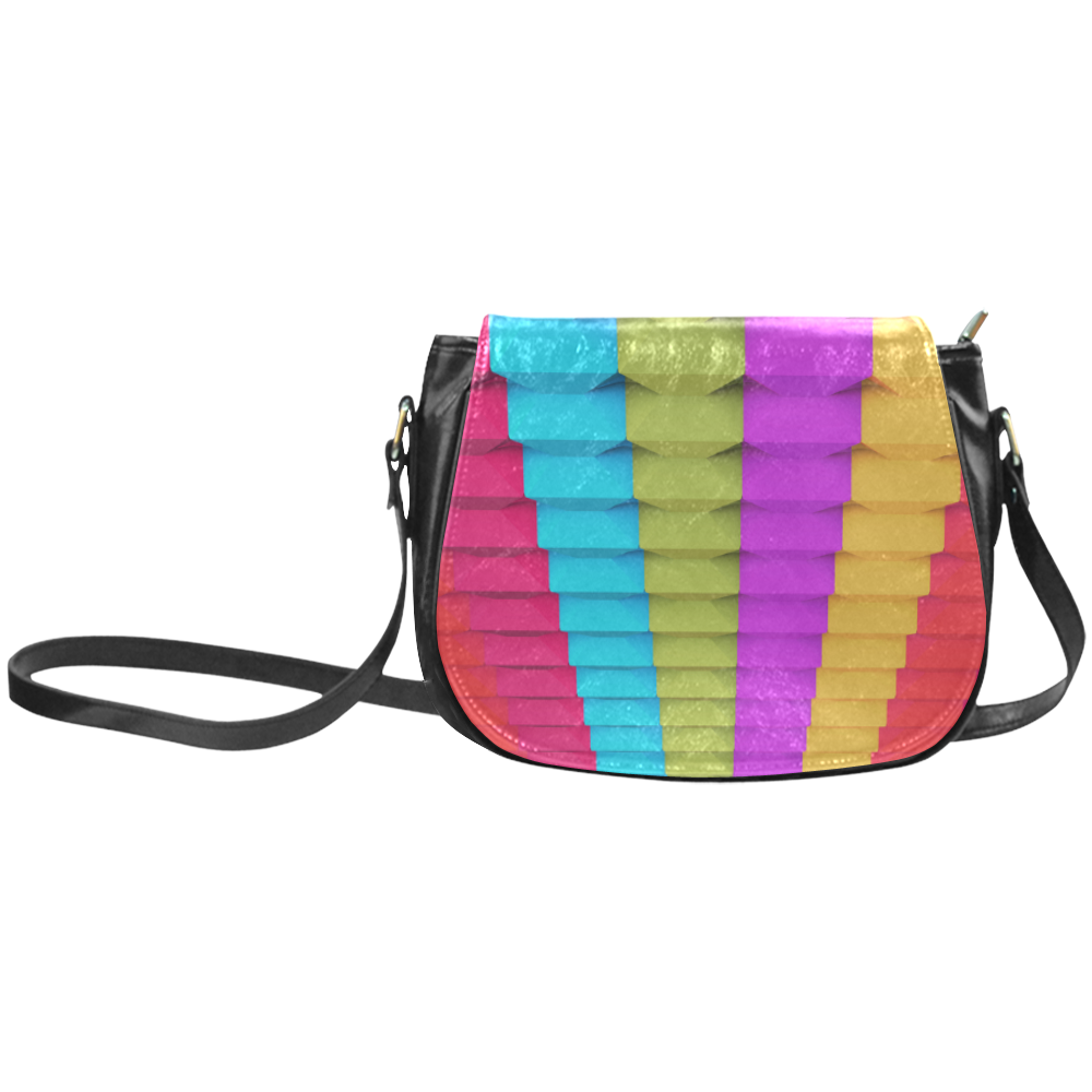 Abstract Geometric 3d Colorful Blocks Classic Saddle Bag/Small (Model 1648)