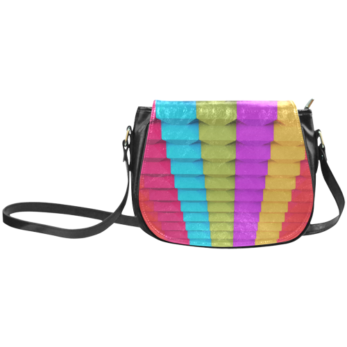 Abstract Geometric 3d Colorful Blocks Classic Saddle Bag/Small (Model 1648)