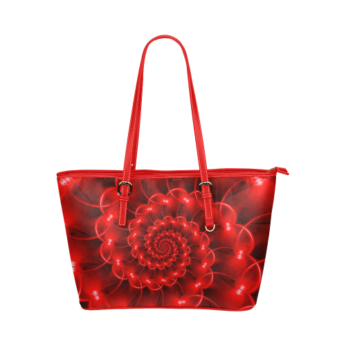 Glossy Red Spiral Fractal Leather Tote Bag/Large (Model 1651)