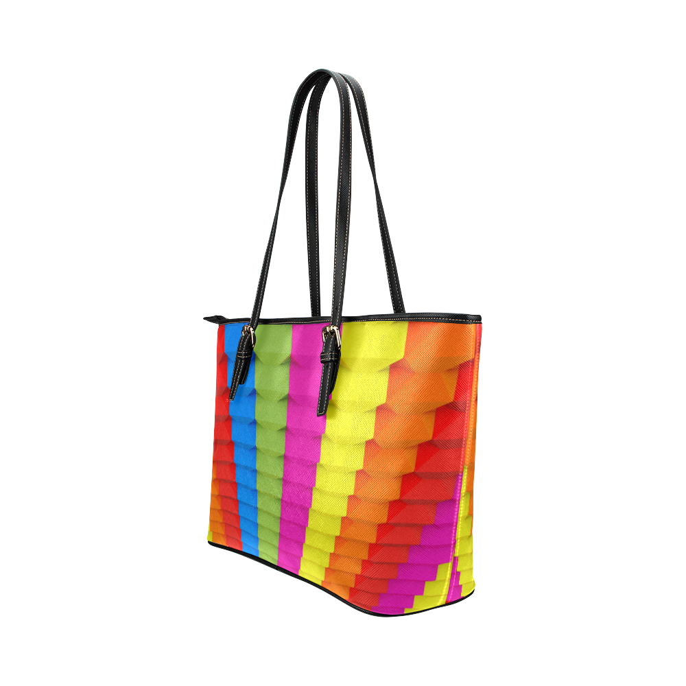 Abstract Geometric 3d Colorful Blocks Leather Tote Bag/Small (Model 1651)