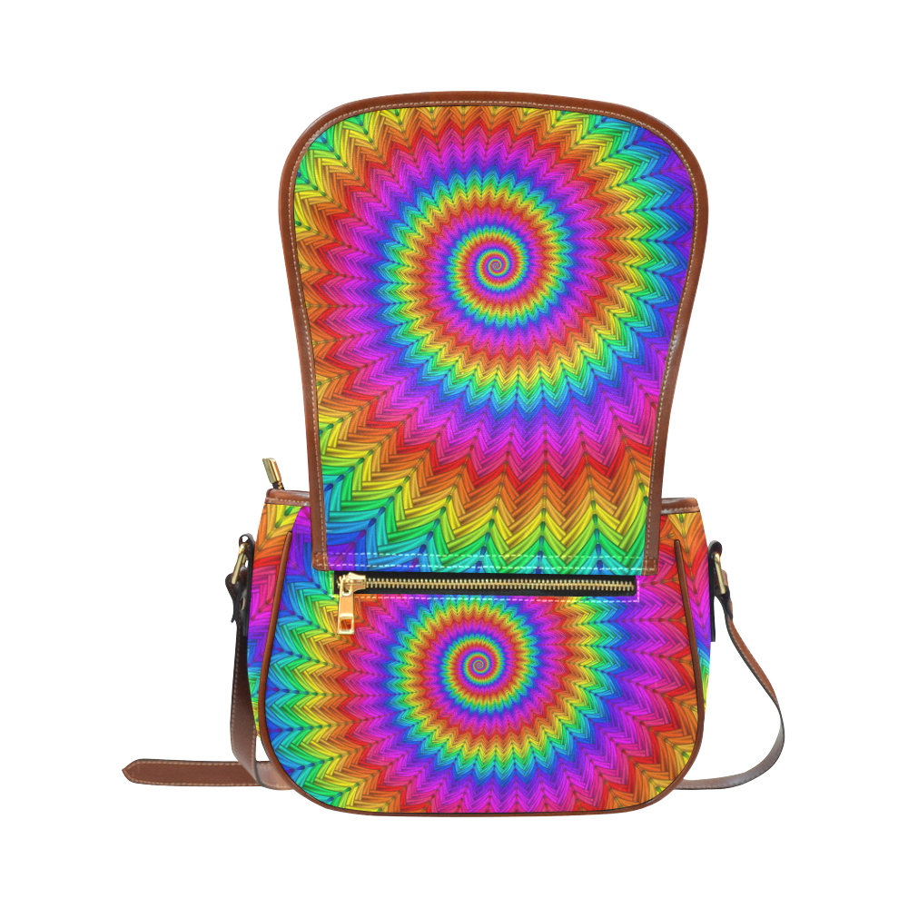 Psychedelic Rainbow Spiral Saddle Bag/Small (Model 1649) Full Customization